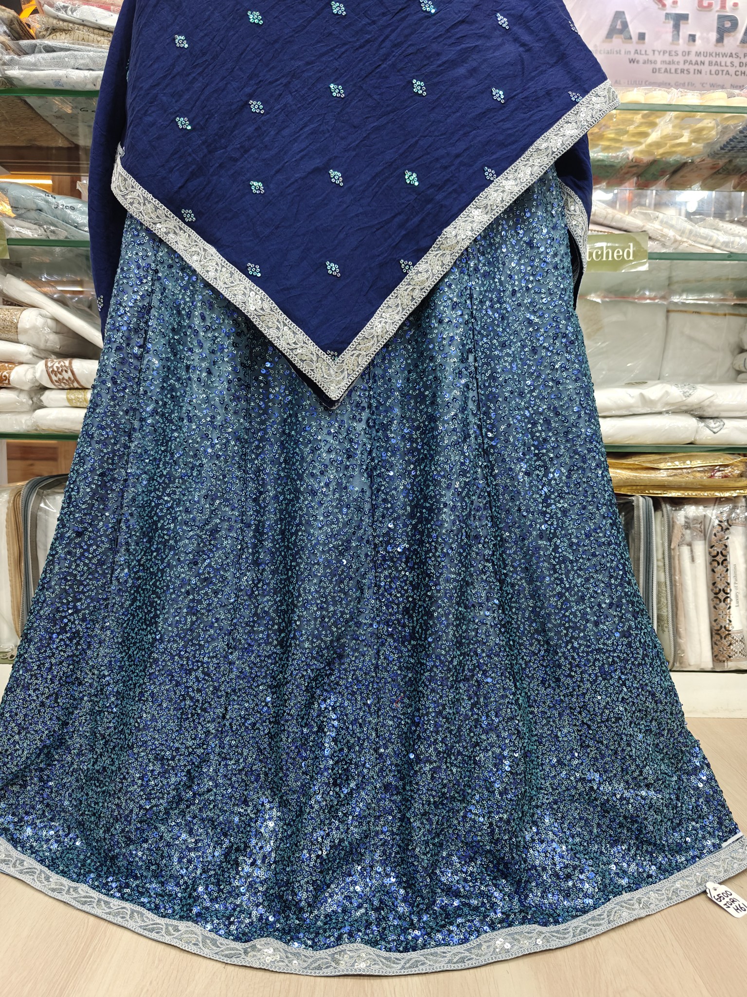  allover Sequence Ghagra  Navy Blue Jori 